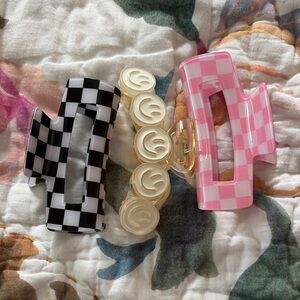 Pink Checkered and Black Checkered Kids Hair Claw Set